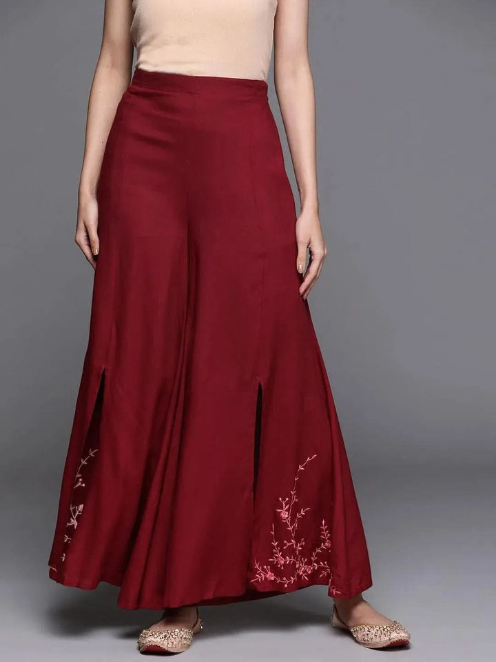 Maroon Hem Design Rayon Palazzos - Libas