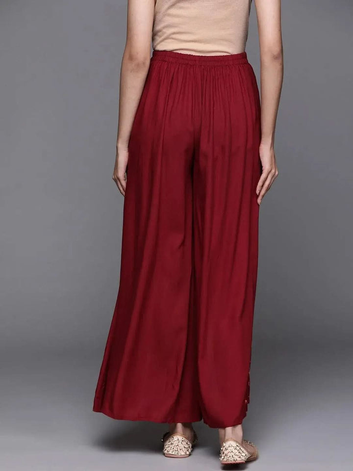 Maroon Hem Design Rayon Palazzos - Libas