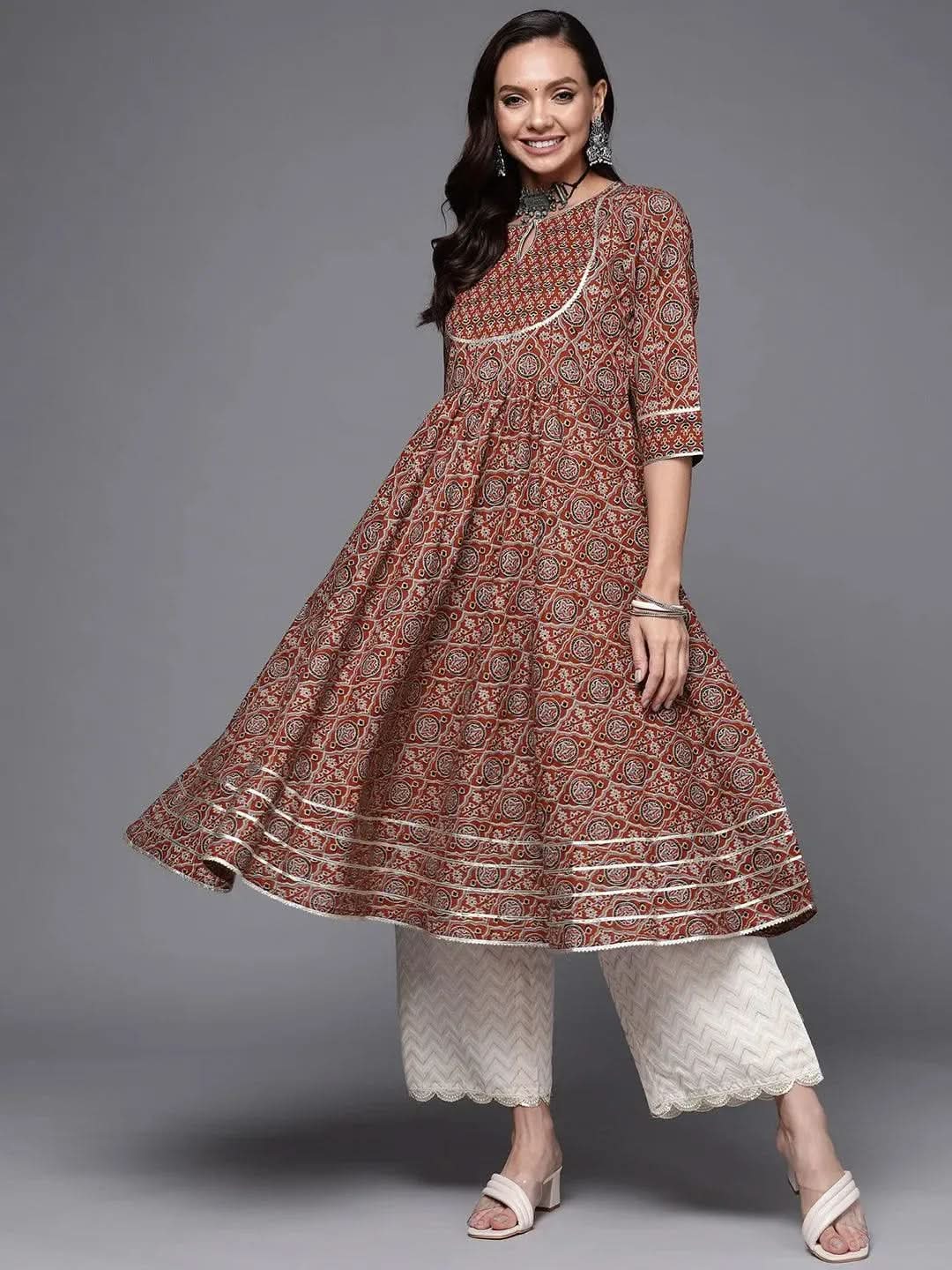Maroon Printed Cotton Anarkali Kurta
Maroon Printed Cotton Anarkali Kurta