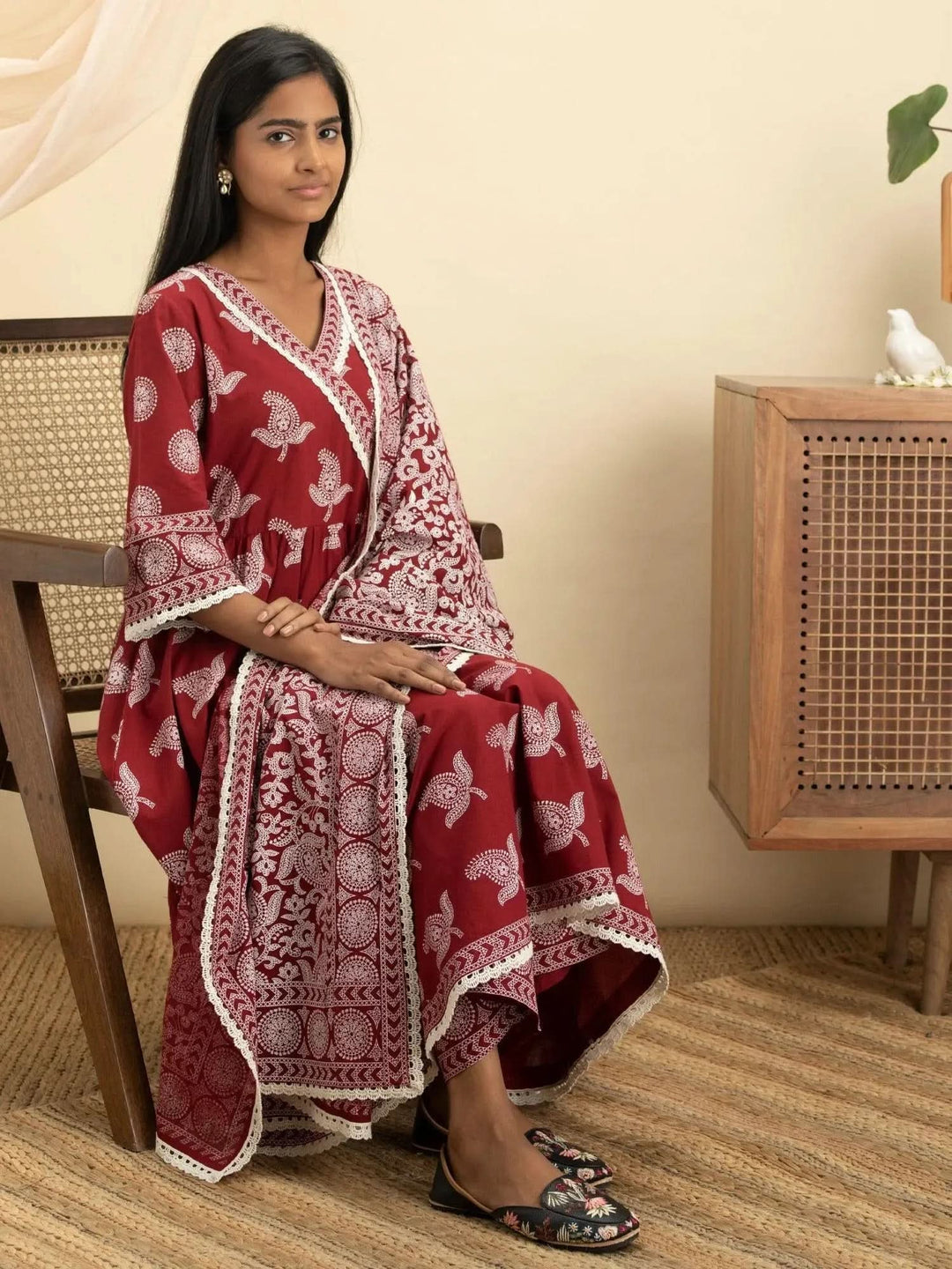 Maroon Printed Cotton Suit Set - Libas
