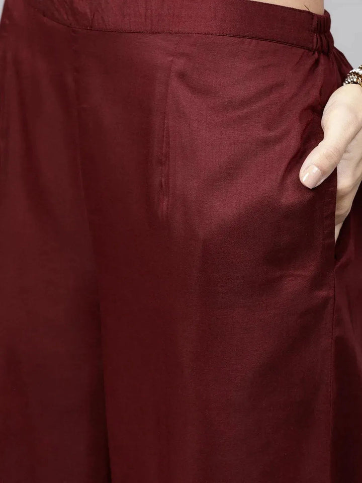Maroon Printed Muslin Kurta Set - Libas
