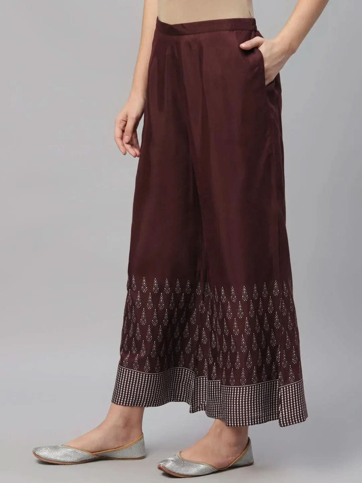 Maroon Printed Polyester Palazzos - Libas