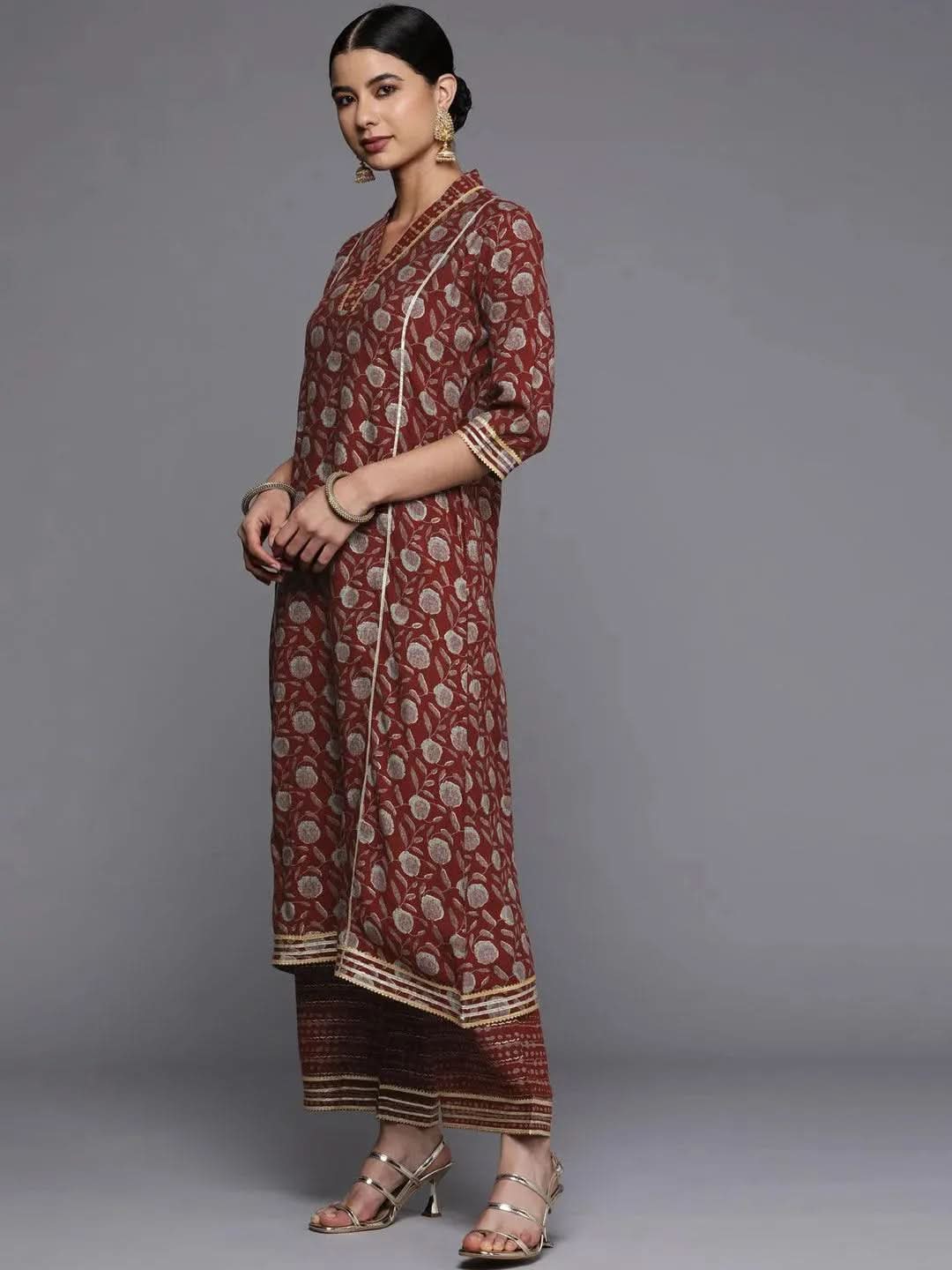 Maroon Printed Rayon A-Line Kurta - Libas