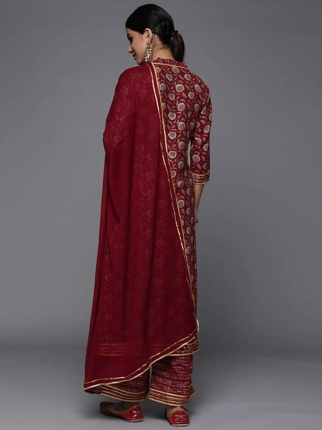 Maroon Printed Rayon A-Line Kurta With Palazzos & Dupatta
Maroon Printed Rayon A-Line Kurta With Palazzos & Dupatta