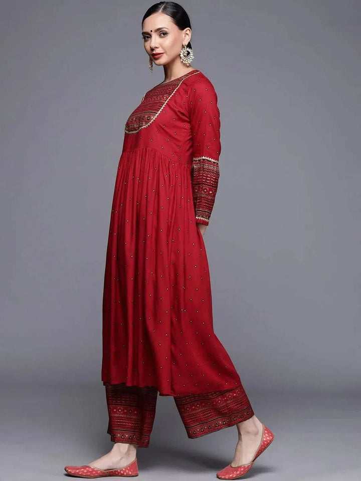 Maroon Printed Rayon Kurta - Libas