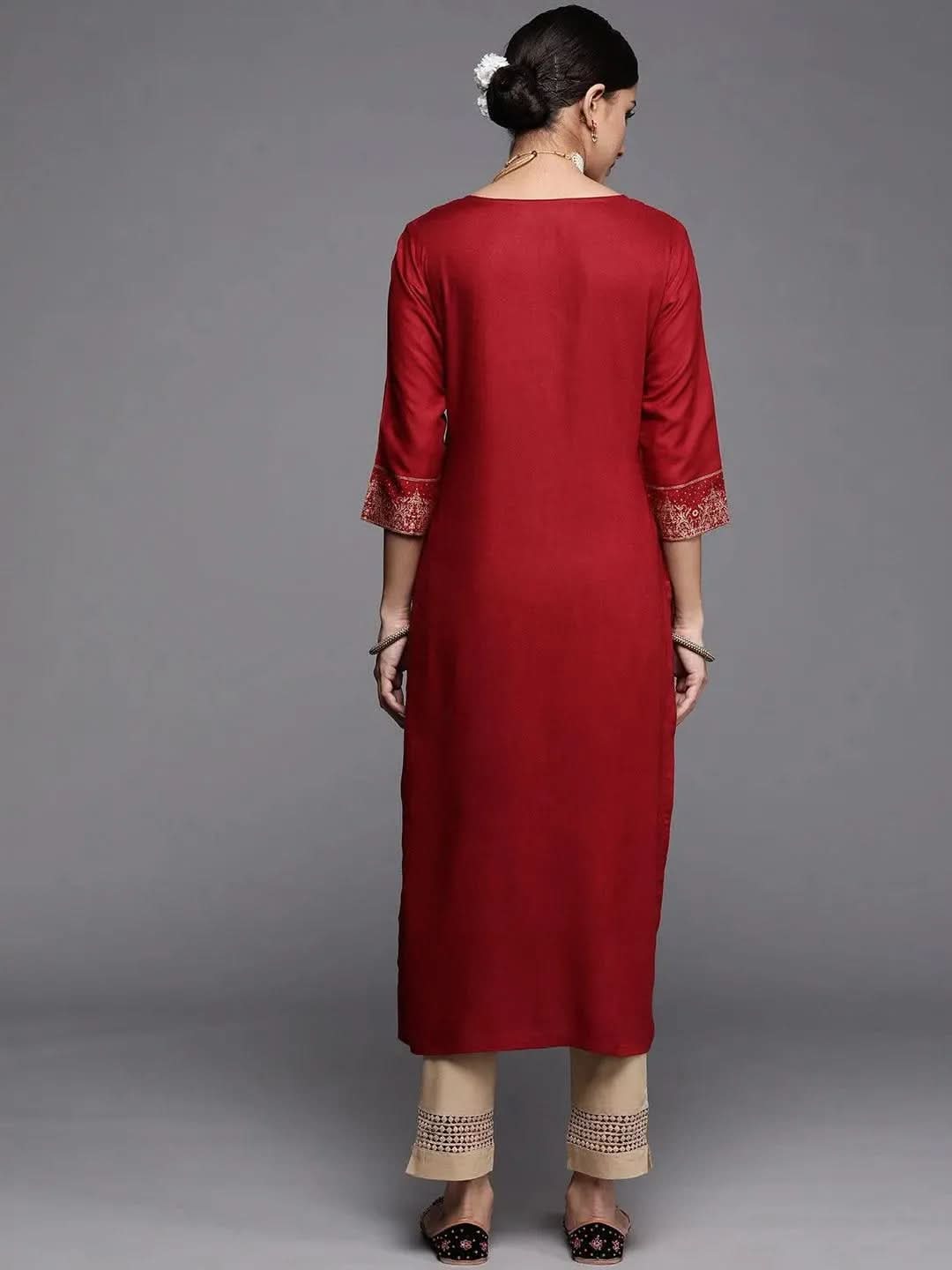 Maroon Printed Rayon Kurta - Libas