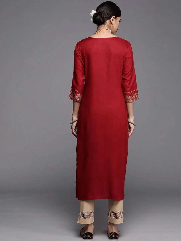 Maroon Printed Rayon Kurta - Libas
