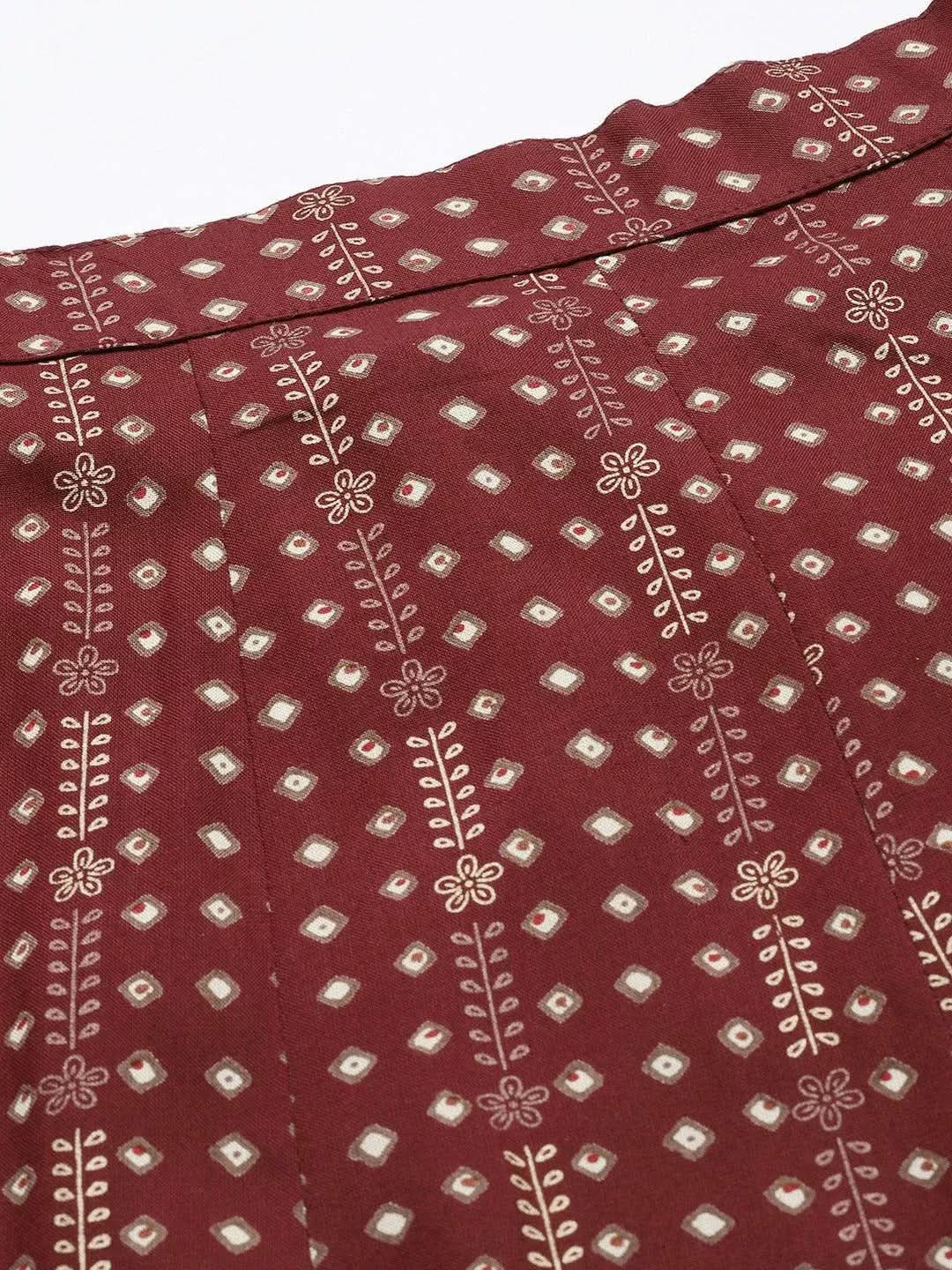Maroon Printed Rayon Skirt - Libas
