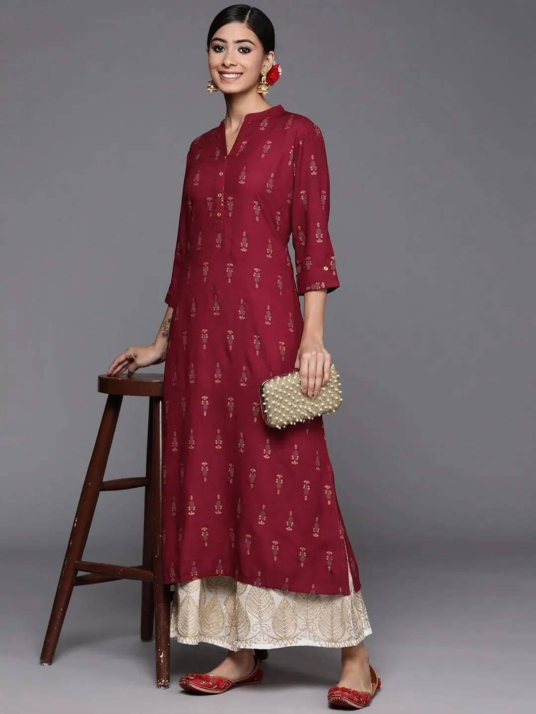 Maroon Printed Rayon Straight Kurta
Maroon Printed Rayon Straight Kurta