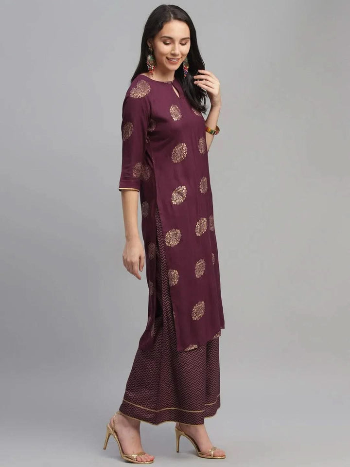 Maroon Printed Rayon Suit Set - Libas