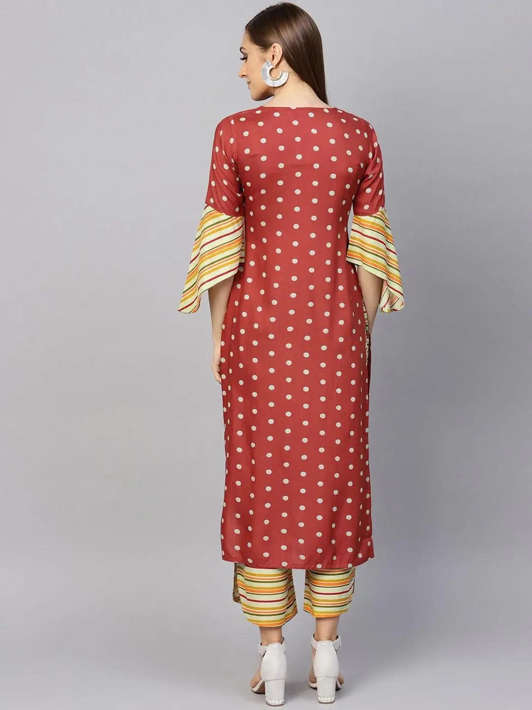 Maroon Printed Rayon Kurta Set - Libas