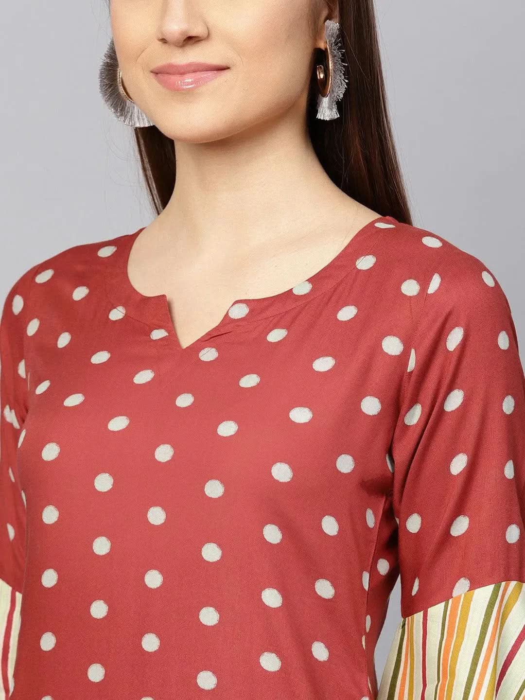 Maroon Printed Rayon Kurta Set - Libas