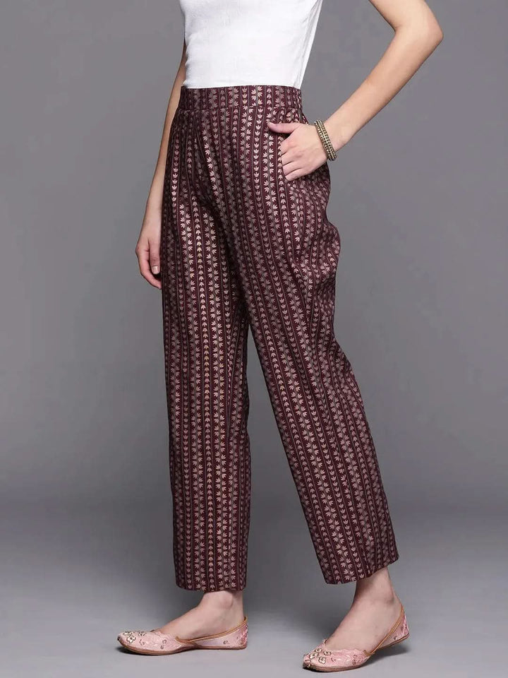 Maroon Printed Rayon Trousers - Libas