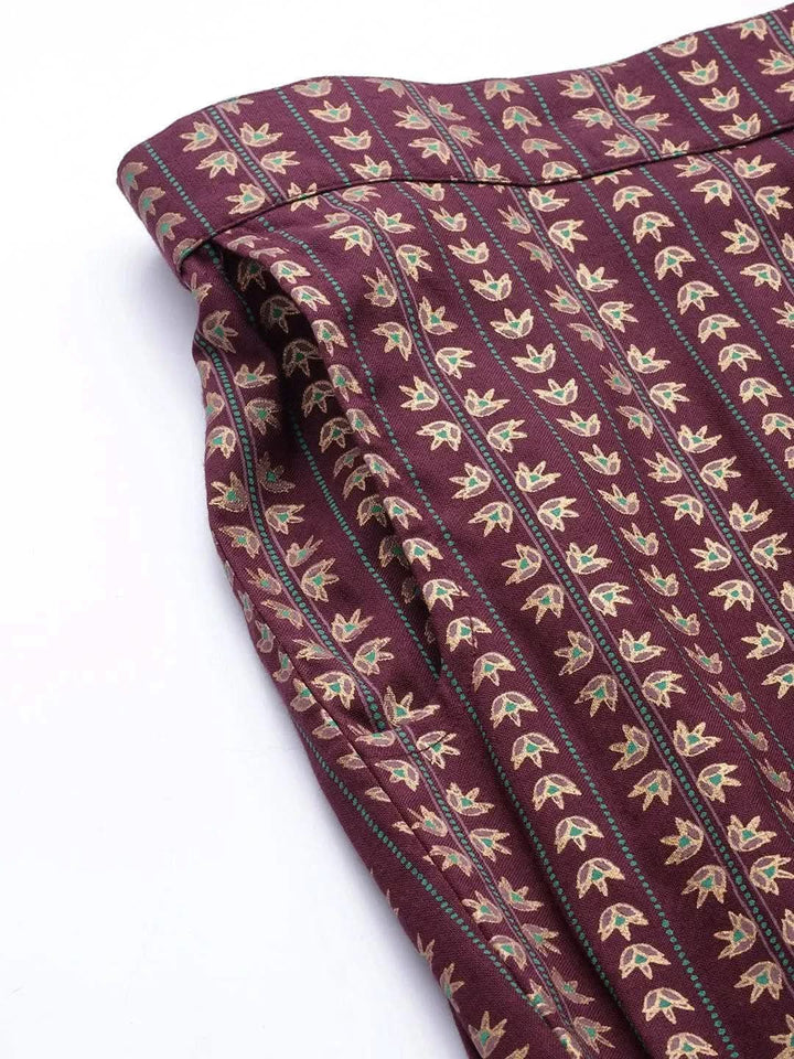 Maroon Printed Rayon Trousers - Libas
