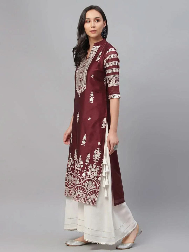 Maroon Printed Shantoon Kurta - Libas