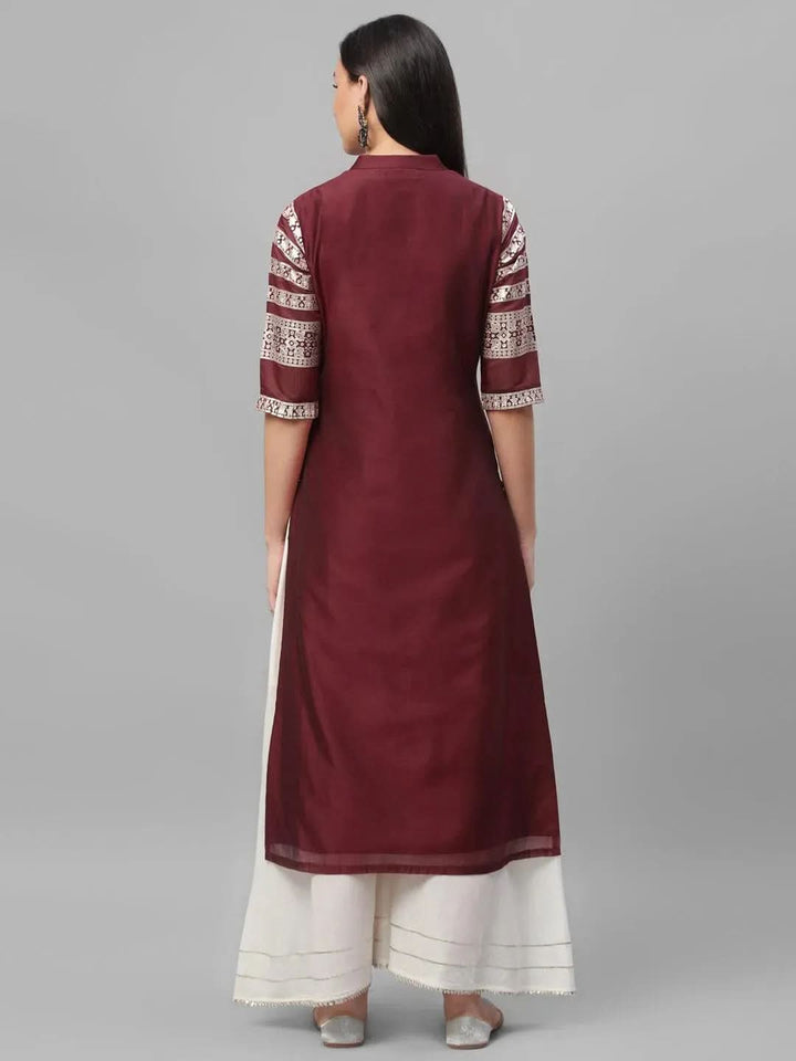 Maroon Printed Shantoon Kurta - Libas