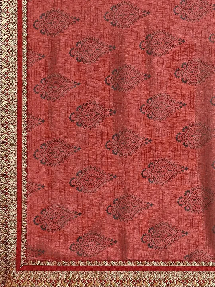 Maroon Printed Silk Blend Saree - Libas