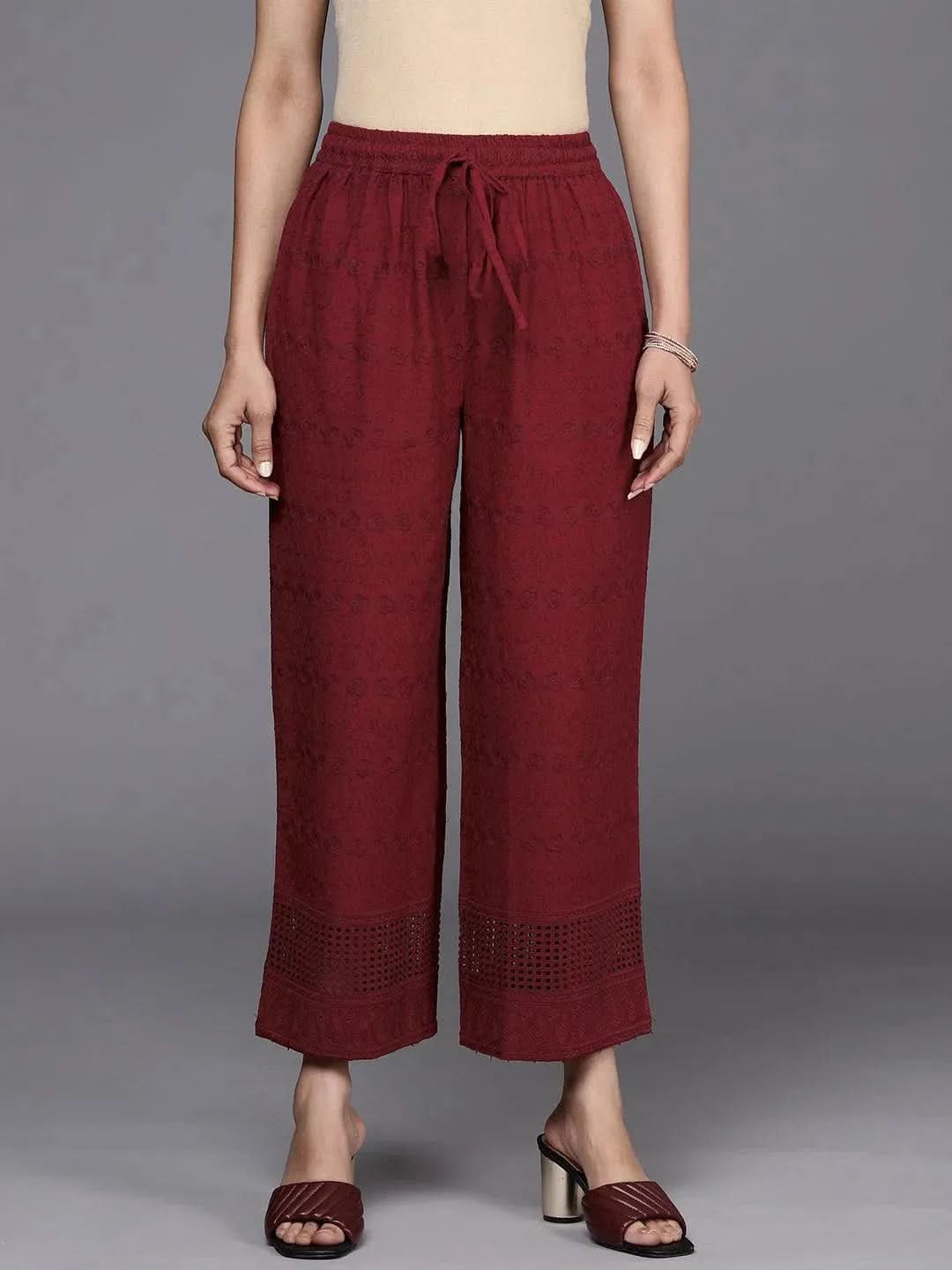Maroon Self Design Cotton Palazzos
Maroon Self Design Cotton Palazzos