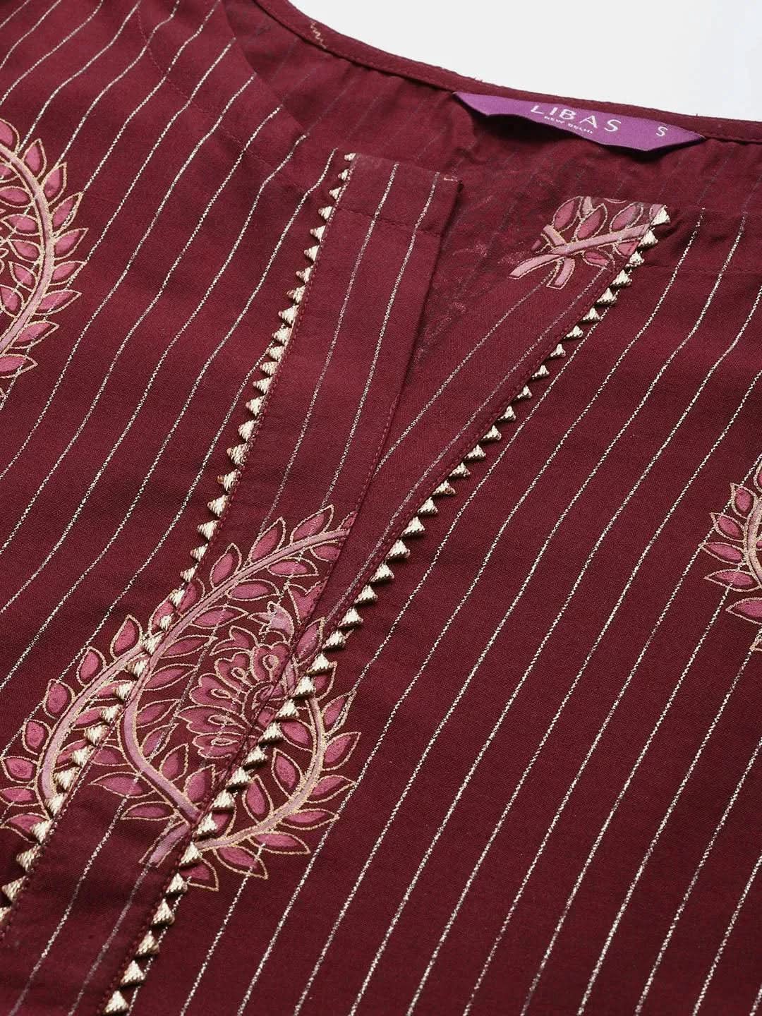 Maroon Self Design Silk Blend Suit Set - Libas