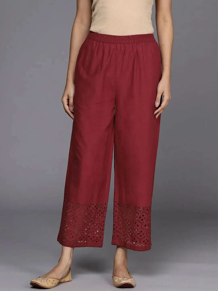 Maroon Solid Cotton Palazzos - Libas