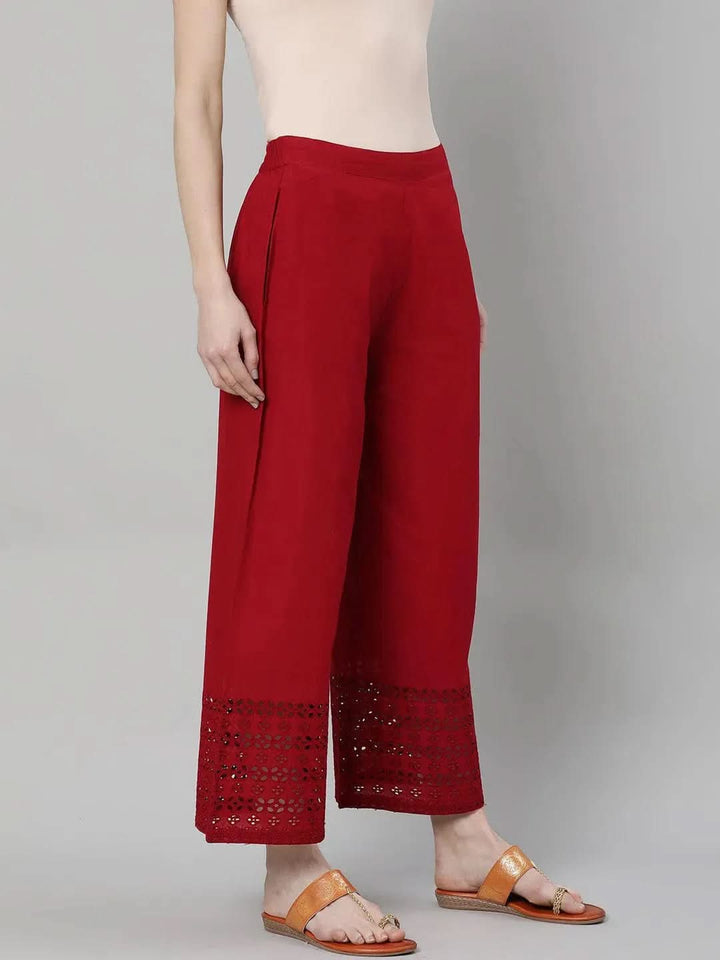 Maroon Solid Cotton Palazzos - Libas
