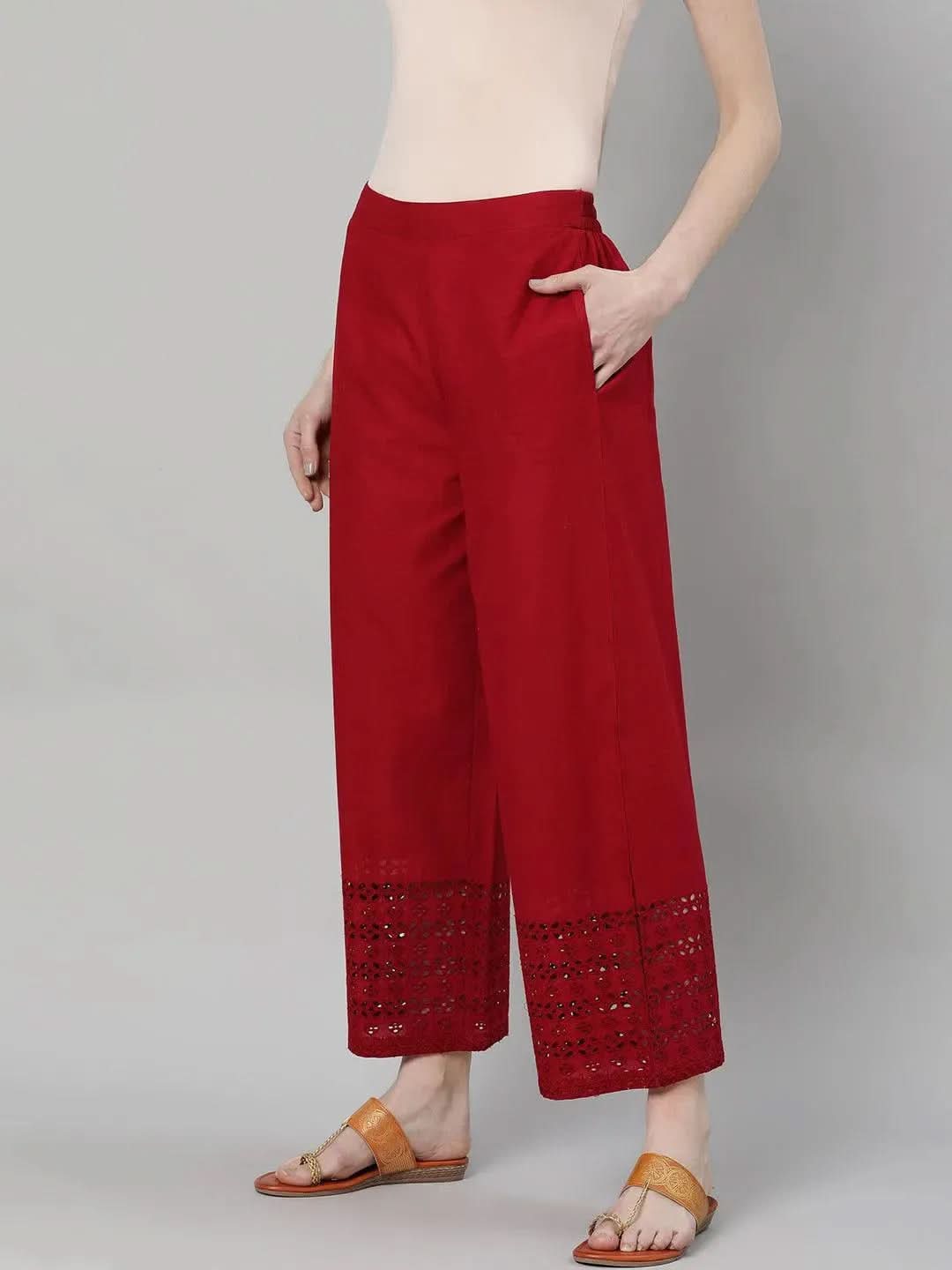 Maroon Solid Cotton Palazzos - Libas