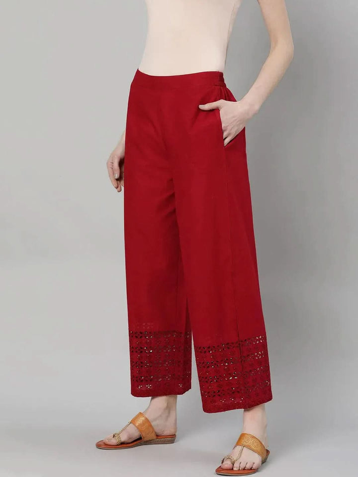 Maroon Solid Cotton Palazzos - Libas