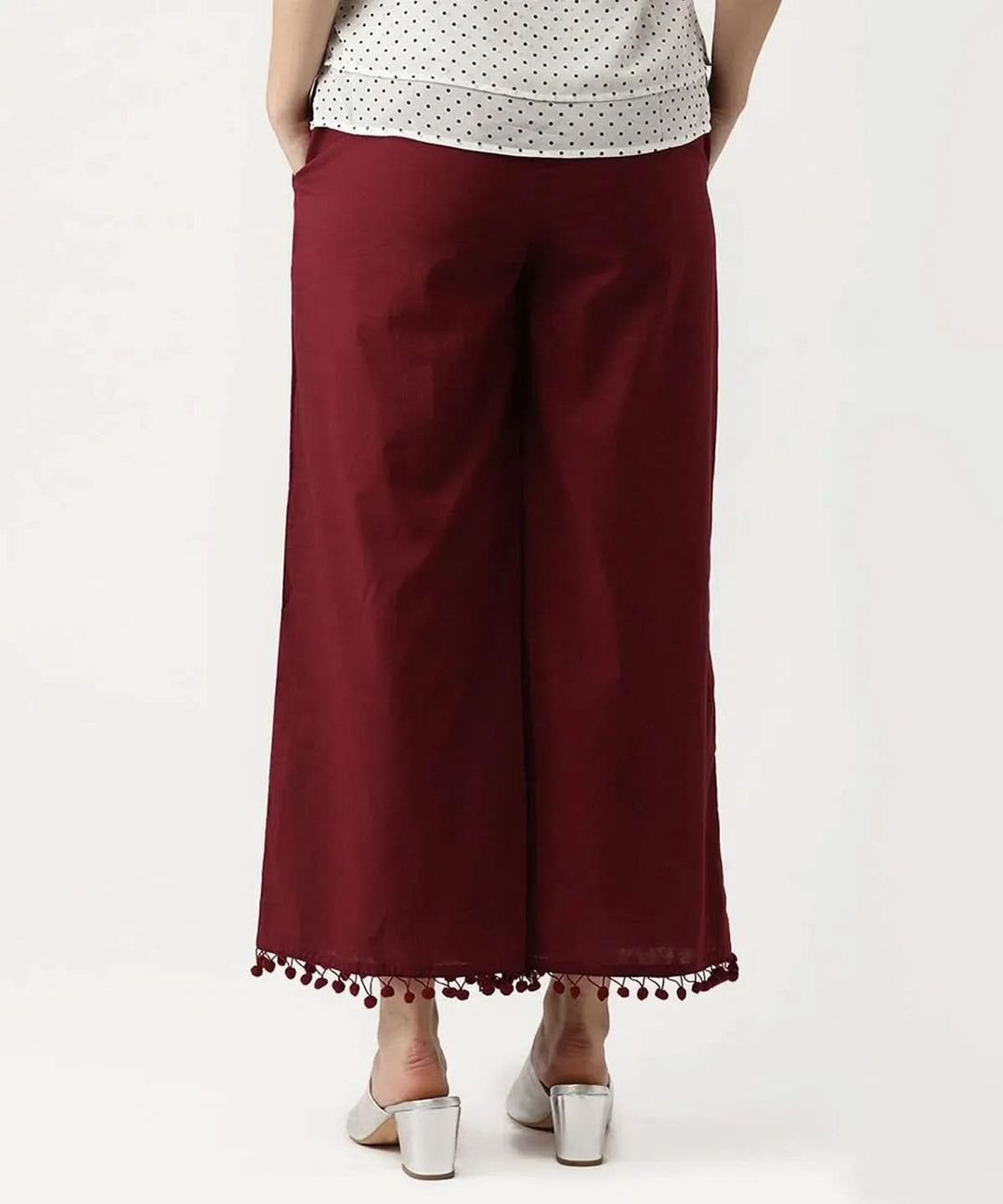Maroon Solid Cotton Palazzos - Libas