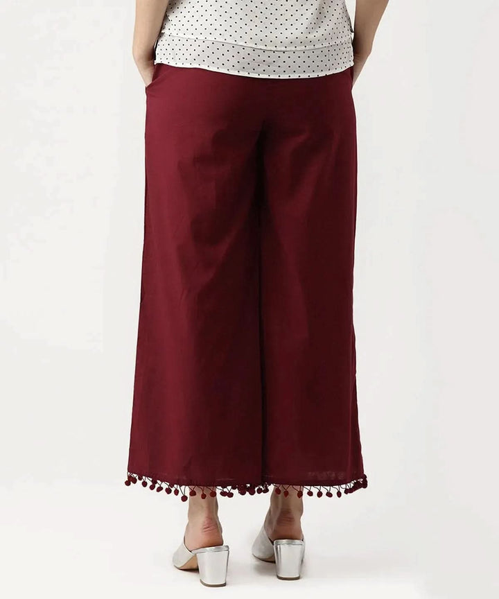 Maroon Solid Cotton Palazzos - Libas