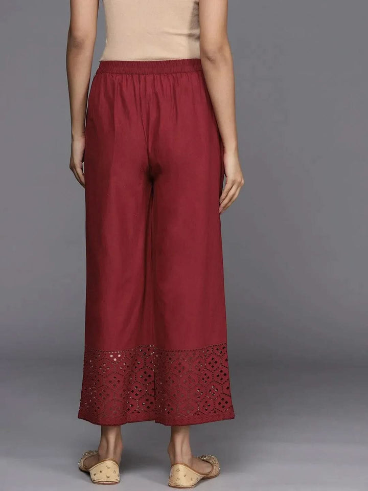 Maroon Solid Cotton Palazzos - Libas