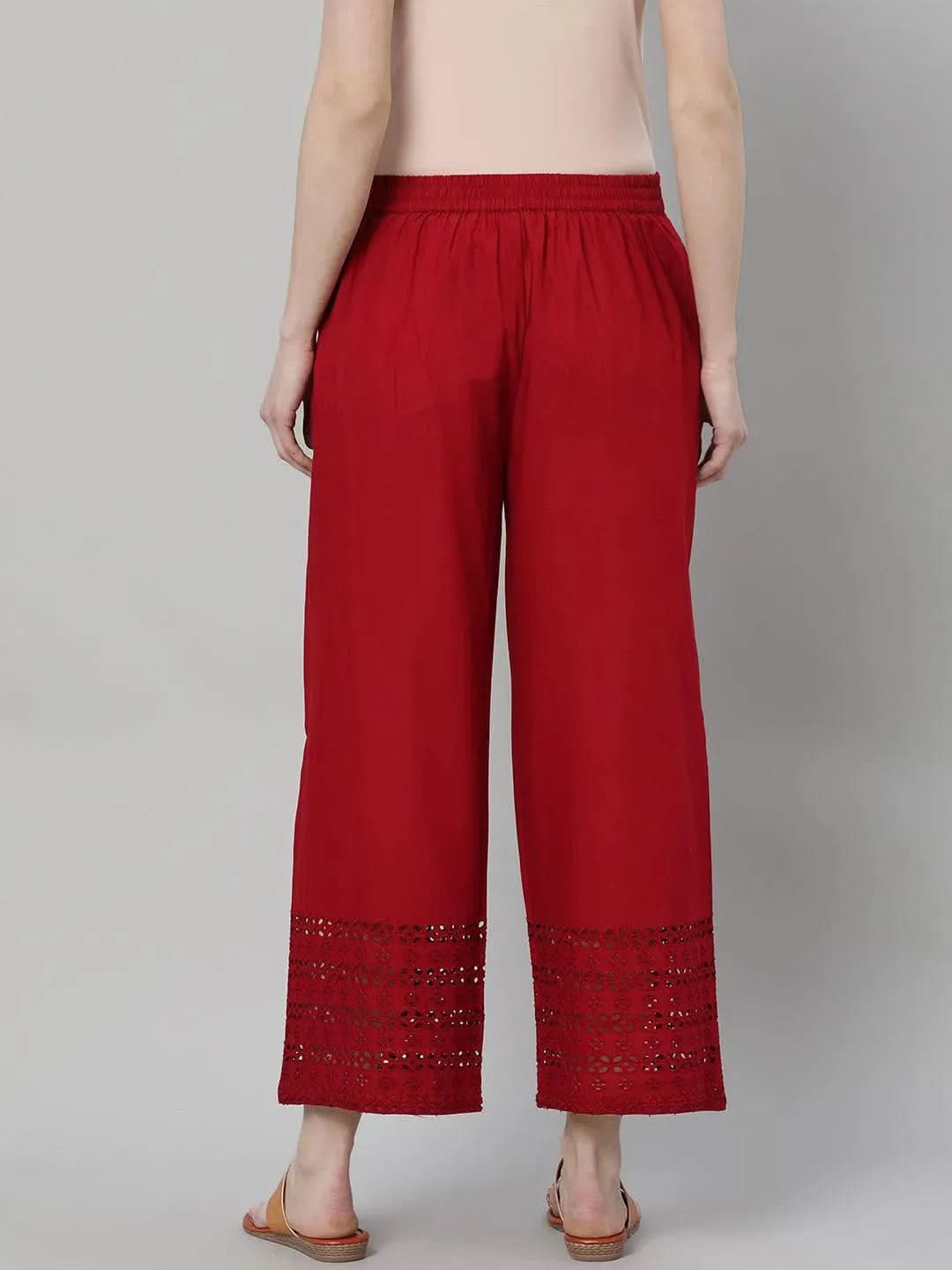 Maroon Solid Cotton Palazzos - Libas