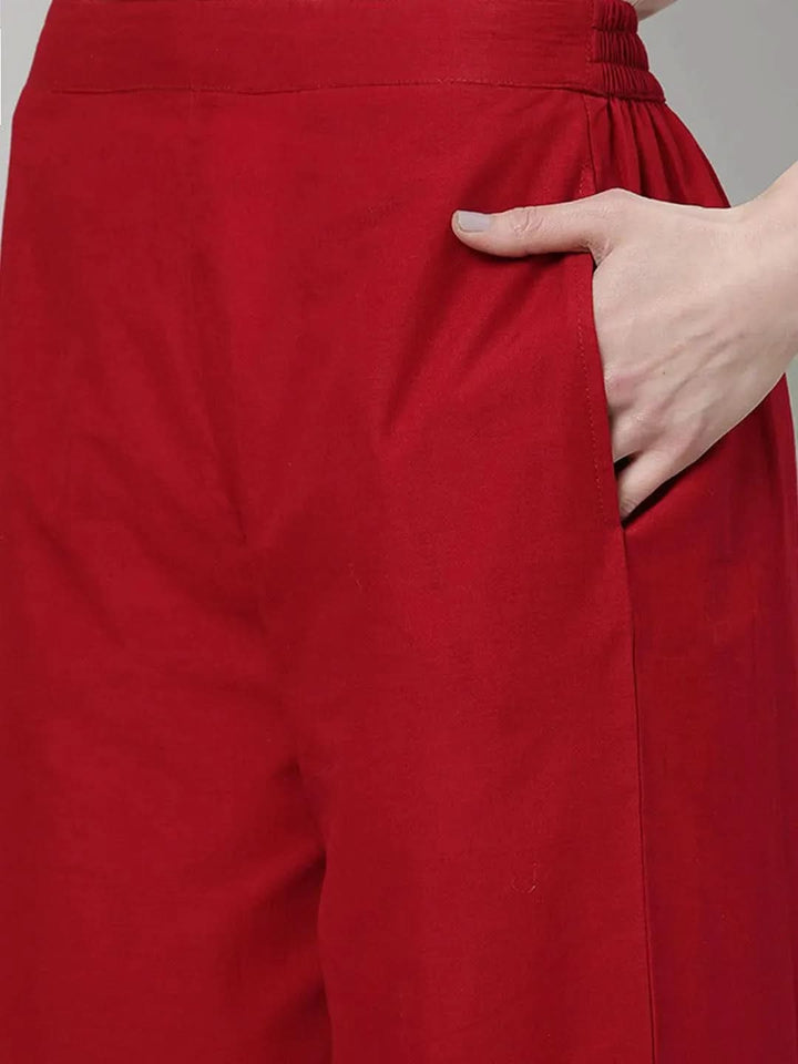 Maroon Solid Cotton Palazzos - Libas