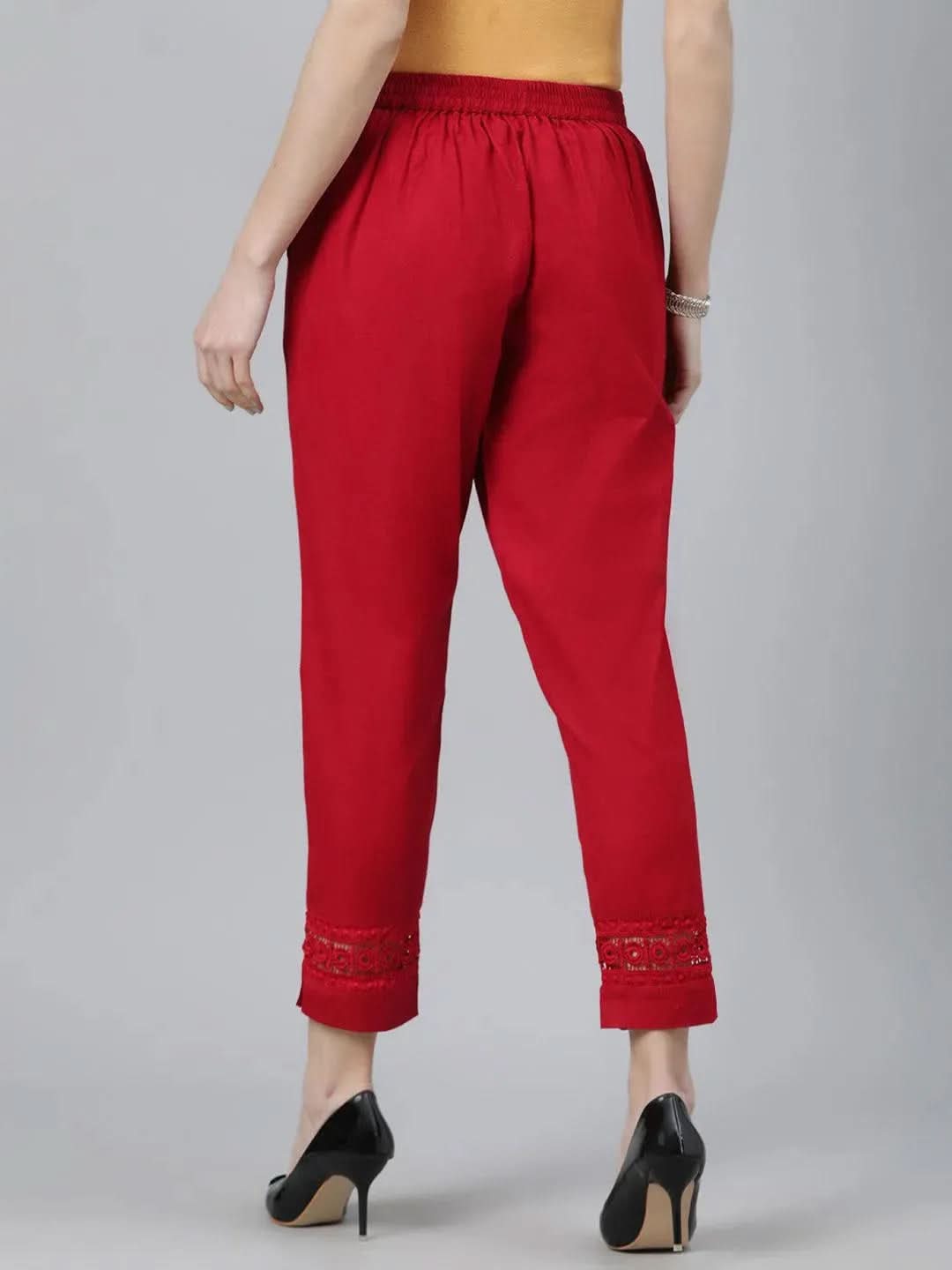 Maroon Solid Cotton Trousers - Libas
