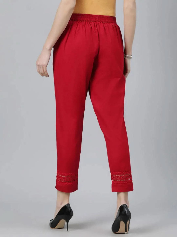 Maroon Solid Cotton Trousers - Libas