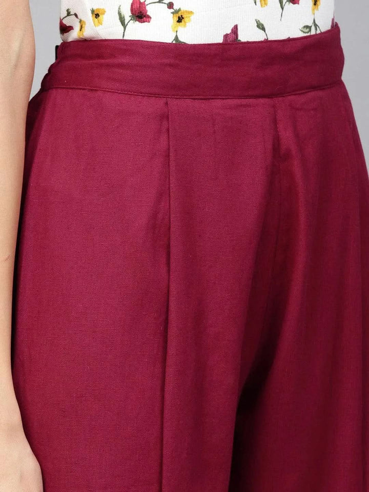 Maroon Solid Cotton Trousers - Libas