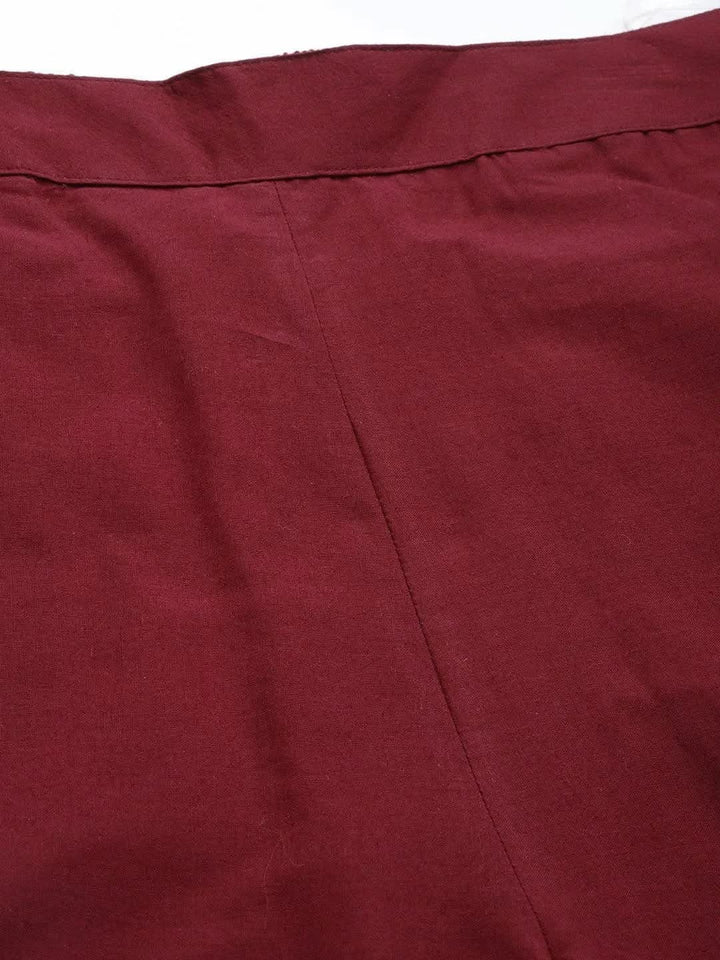Maroon Solid Cotton Trousers - Libas