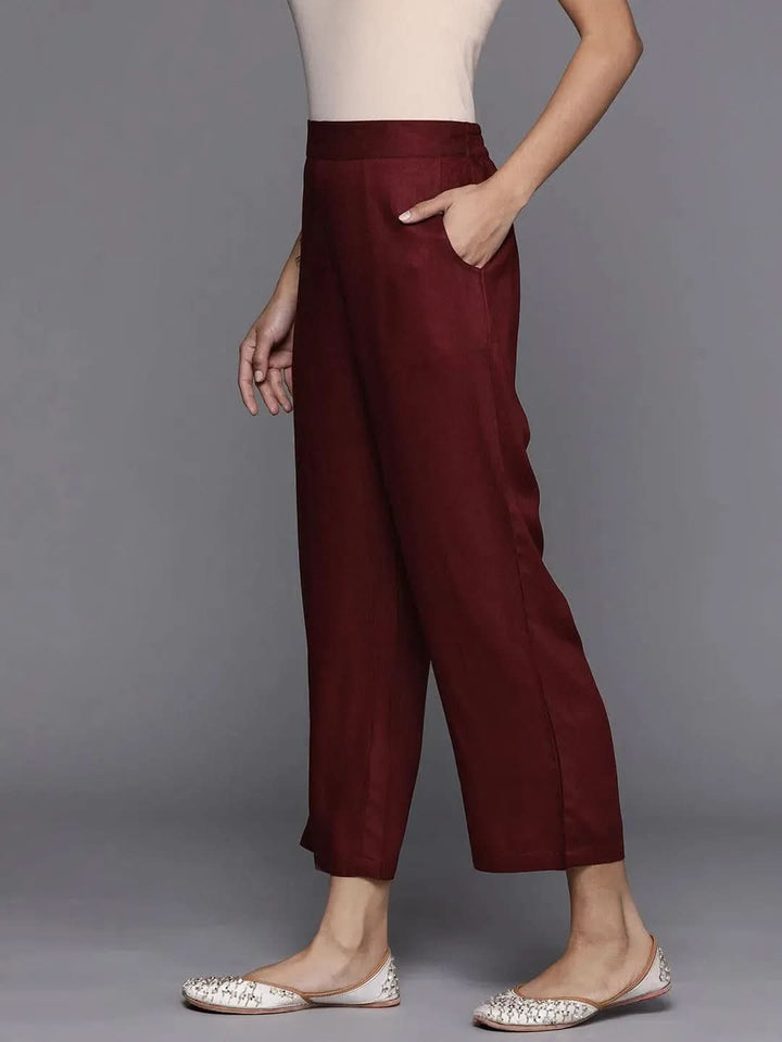 Maroon Solid Pashmina Wool Trousers - Libas