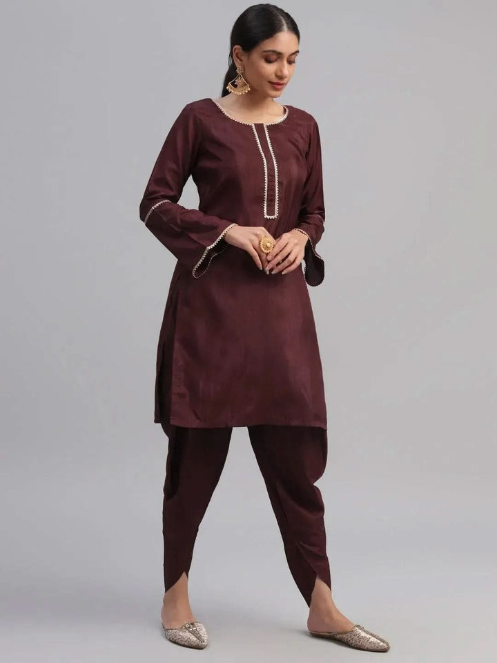 Maroon Solid Polyester Suit Set - Libas