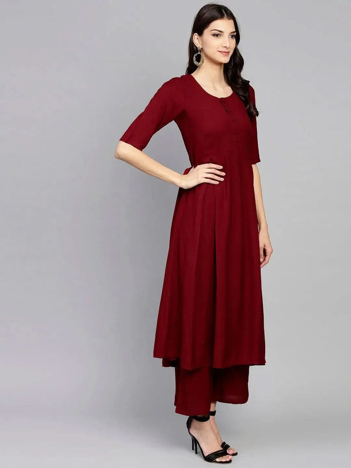 Maroon Solid Rayon Kurta Set - Libas