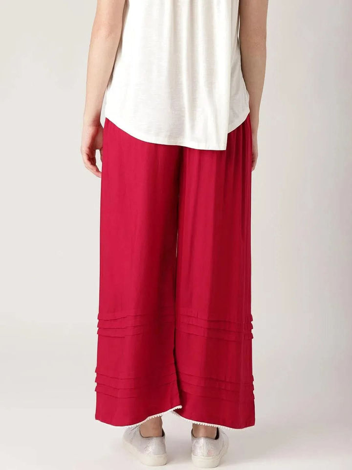 Maroon Solid Rayon Palazzos - Libas