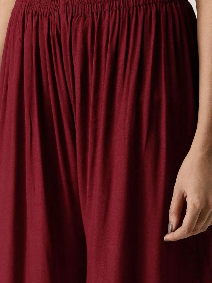 Maroon Solid Rayon Palazzos - Libas