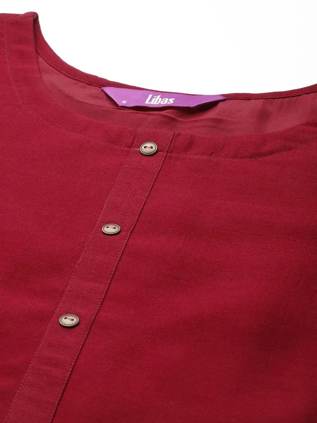 Maroon Solid Silk Kurta - Libas