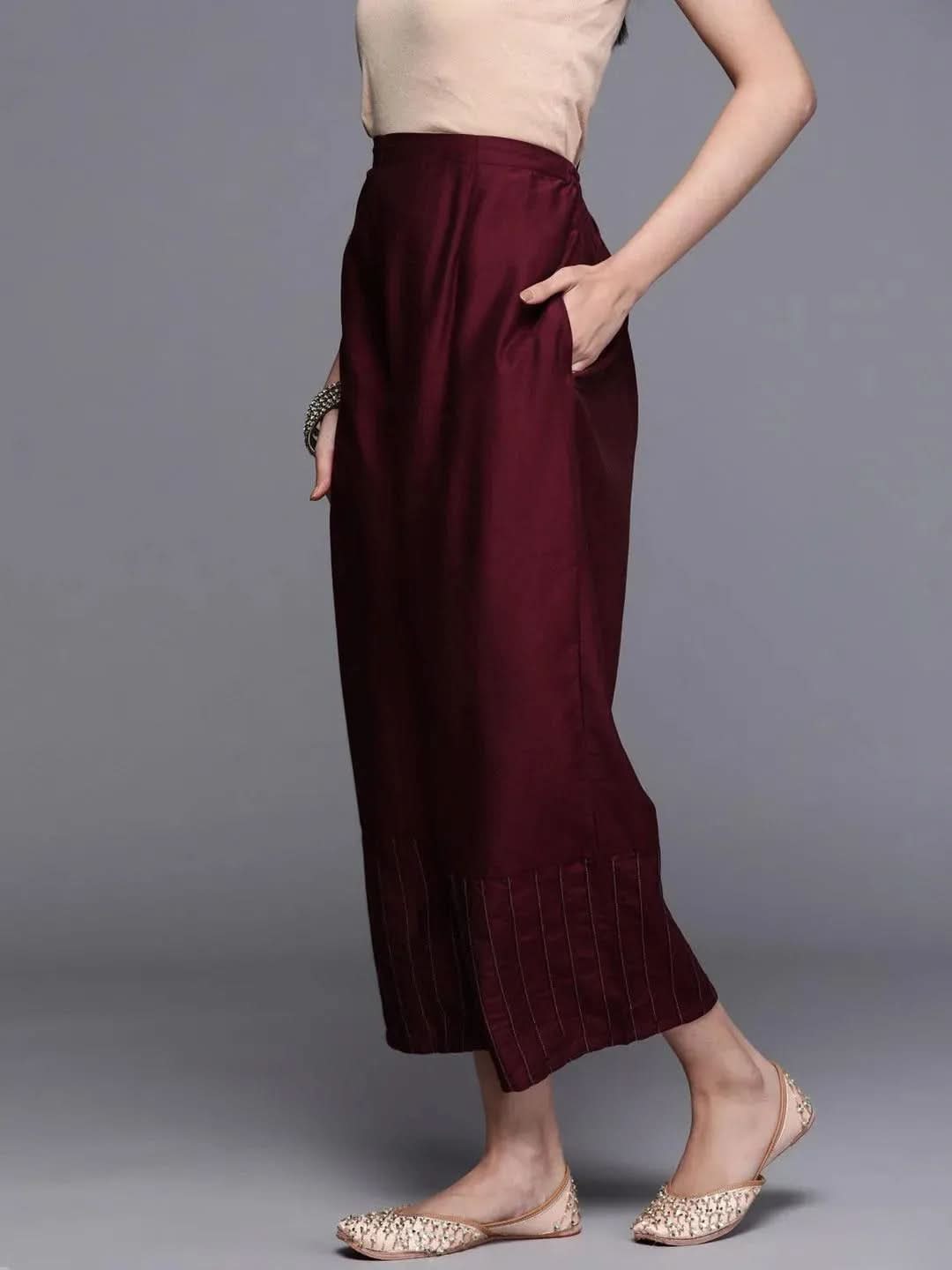 Maroon Solid Silk Palazzos - Libas