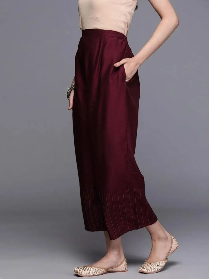 Maroon Solid Silk Palazzos - Libas