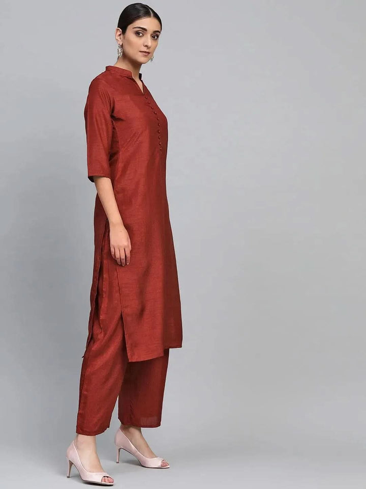 Maroon Solid Silk Suit Set - Libas