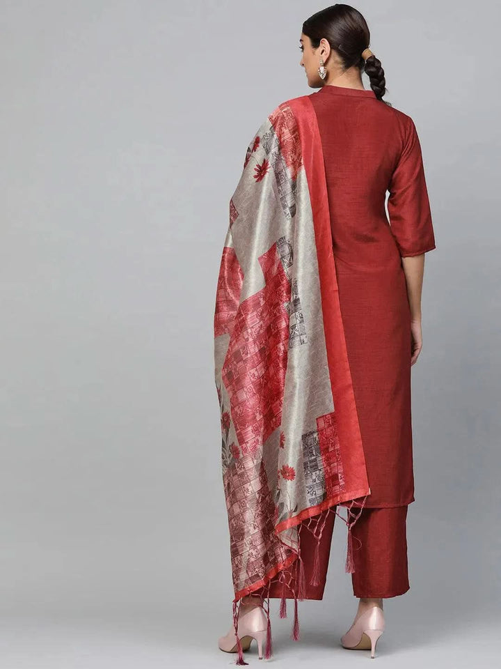 Maroon Solid Silk Suit Set - Libas