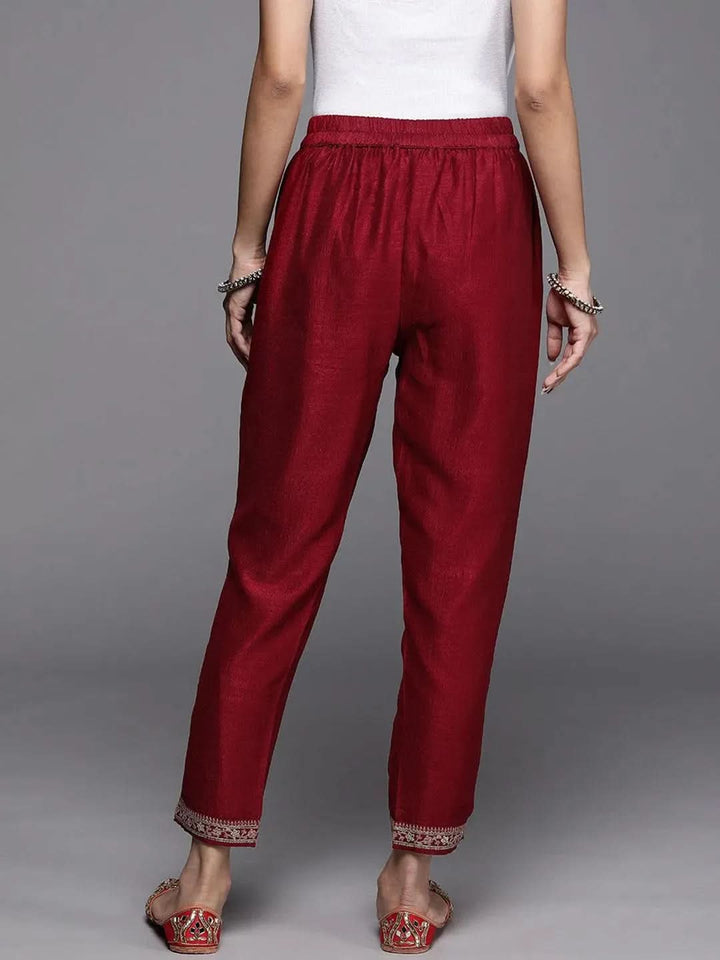 Maroon Solid Silk Trousers - Libas