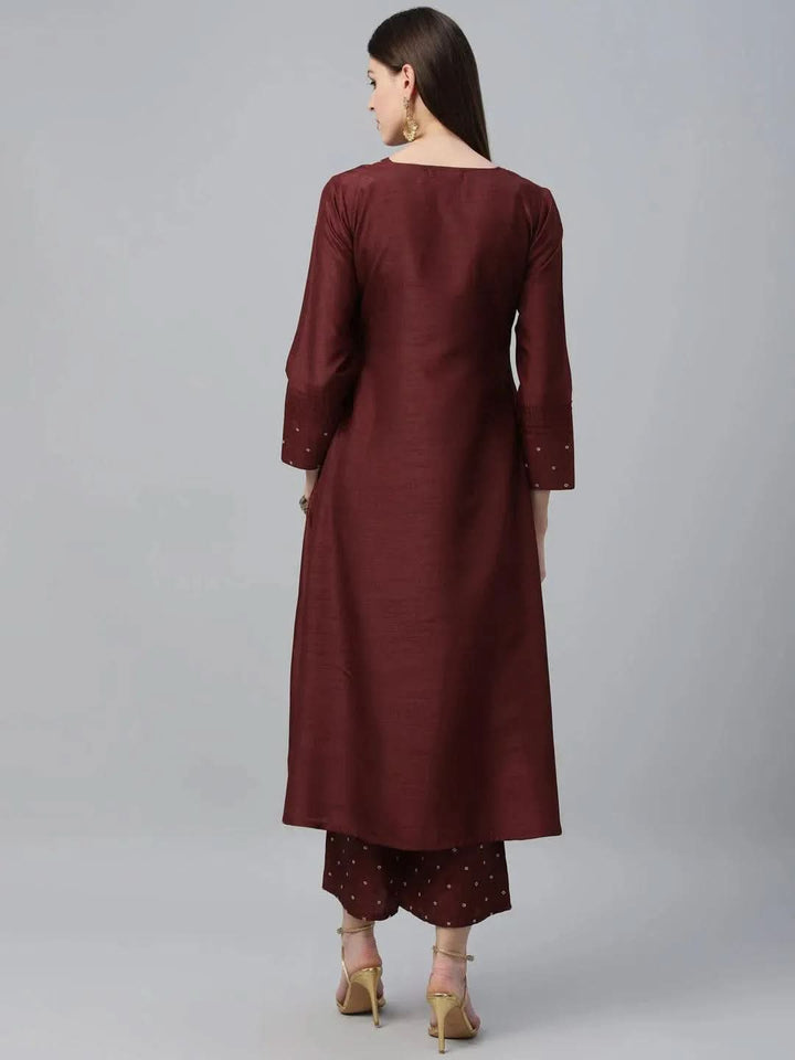 Maroon Striped Polyester Kurta Set - Libas