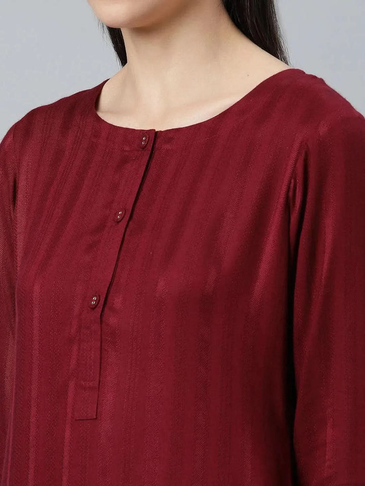 Maroon Striped Rayon Kurta - Libas
