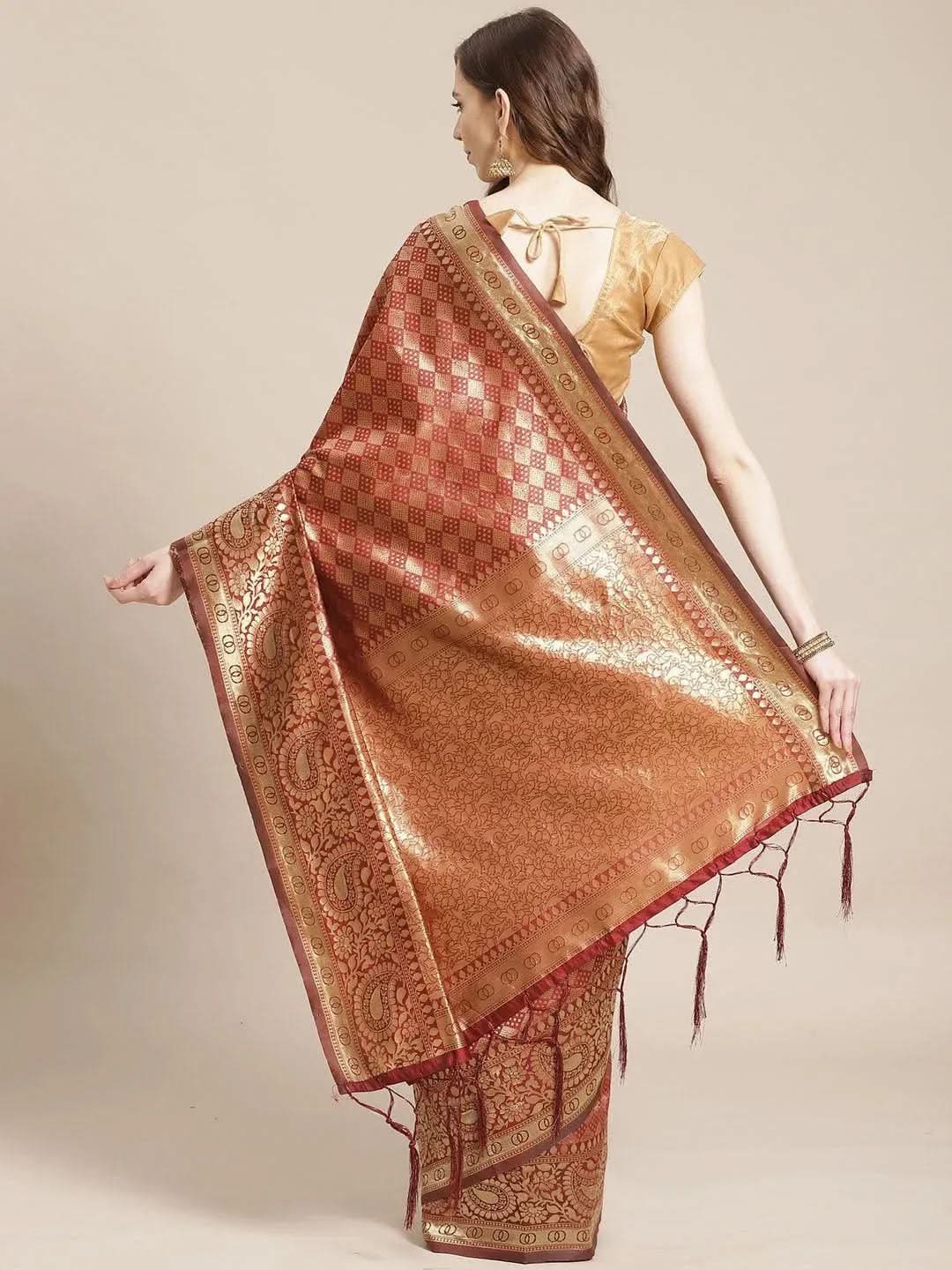 Maroon Woven Design Brocade Saree 
Maroon Woven Design Brocade Saree